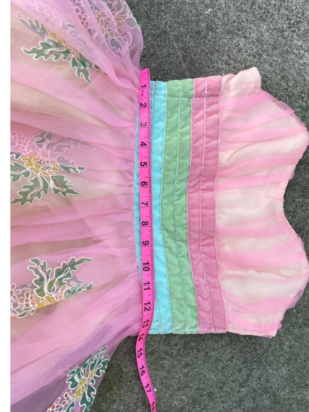 Vintage Y2K Betsey Johnson Dress Tulle Pink Bows Painted Floral Fairy Ethereal S - Picture 14 of 17